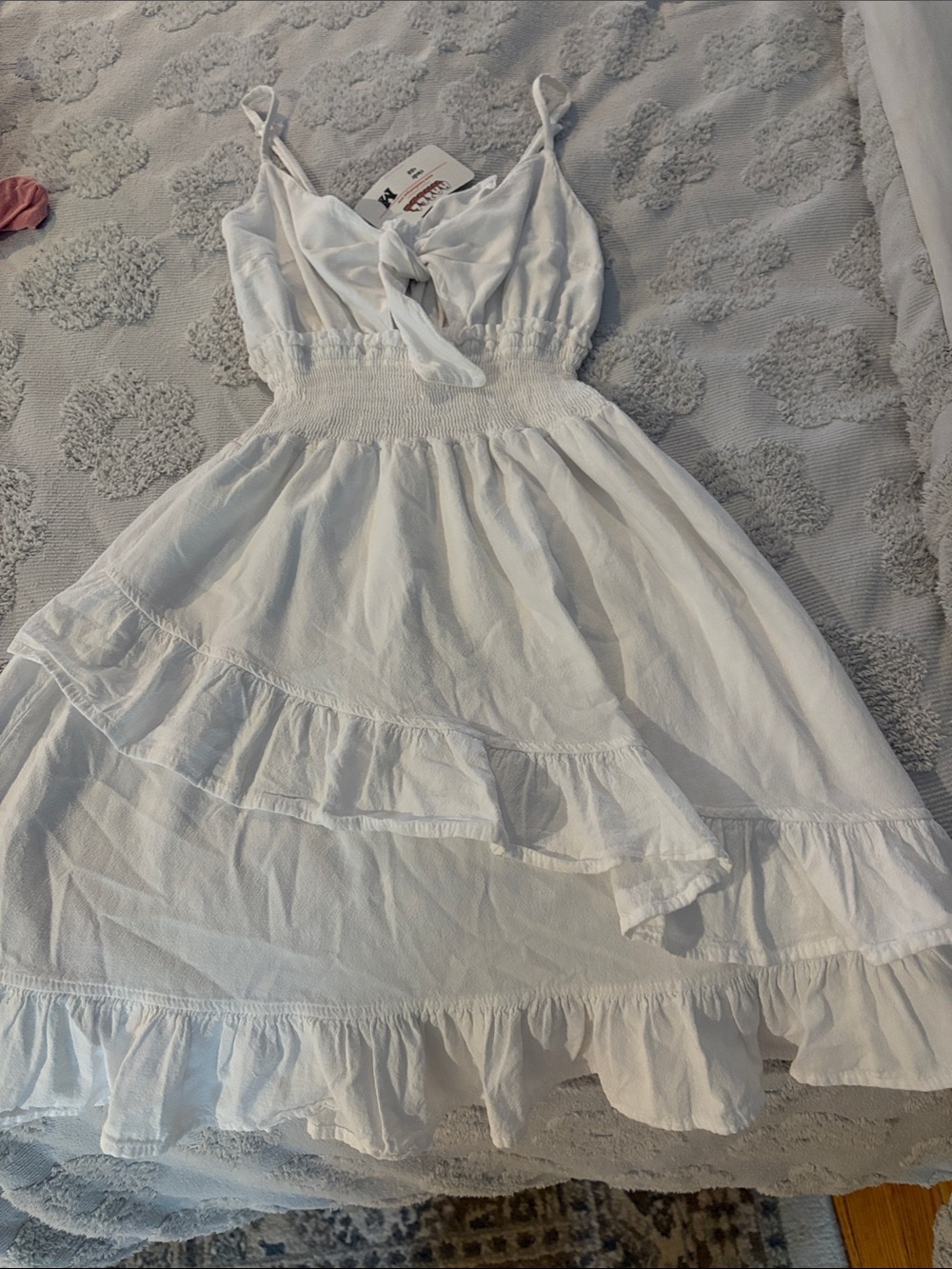 Smocked White Tie-Front Tiered Sundress for Girls